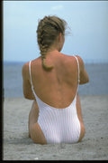 448076 Bare backed Woman In Swimsuit On Beach A4 Photo Print