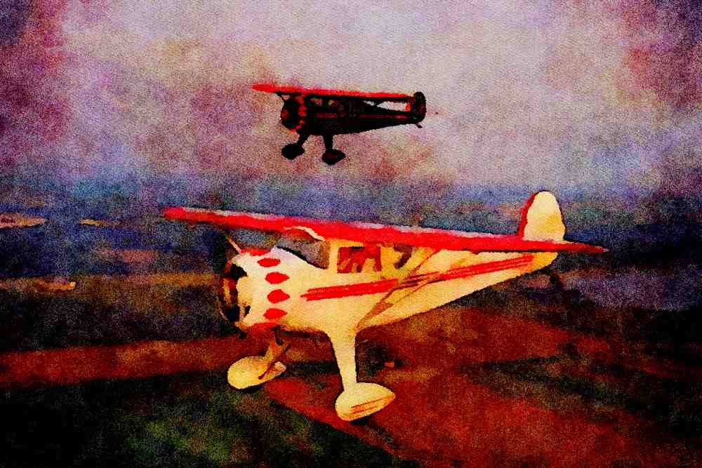 450093 Monocoupe, Clipwing (foreground), Creve Coeur, Missouri A4 Limited Edition Watercolour Print