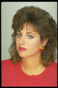 451004 Traditional Full Hairstyle, Brunette With Red Shell Top A4 Photo Print