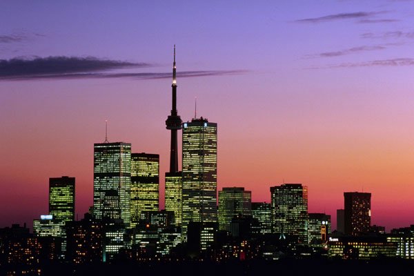 454035 Skyline With CN Tower At Sunset, Toronto, Ontario A4 Photo Print