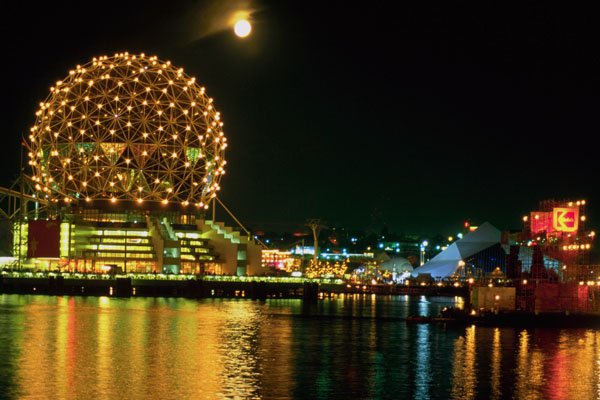 454067 Expo 86 Center And Full Moon, Vancouver, British Columbia A4 Photo Print