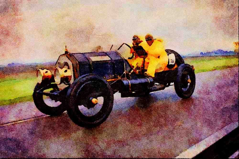 455021 1909 Buick Racer A4 Limited Edition Watercolour Print