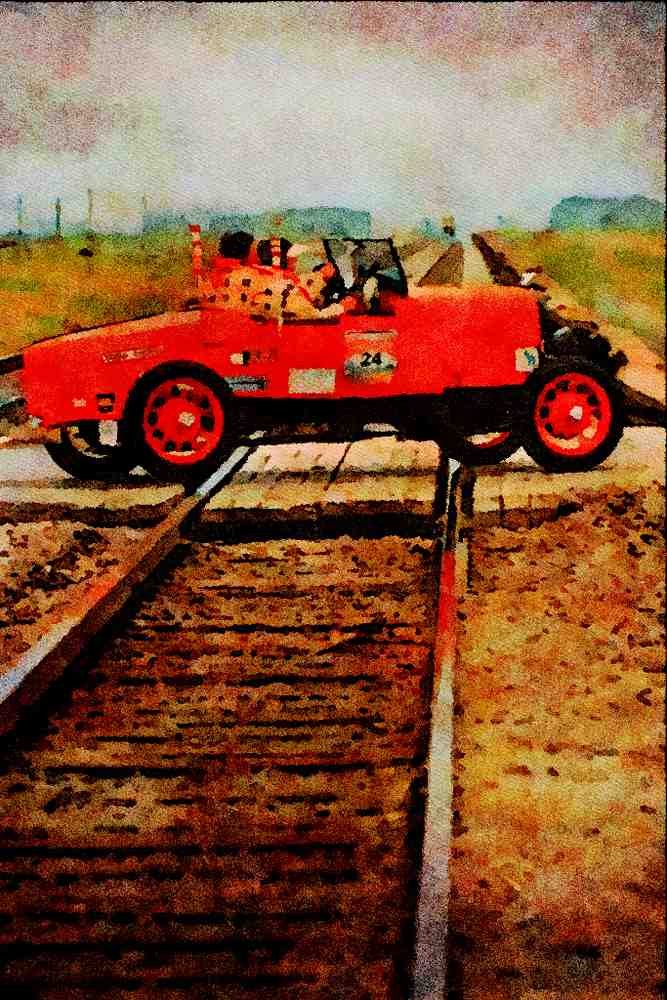 455059 1929 Ford Speedster On Railroad Tracks A4 Limited Edition Watercolour Print