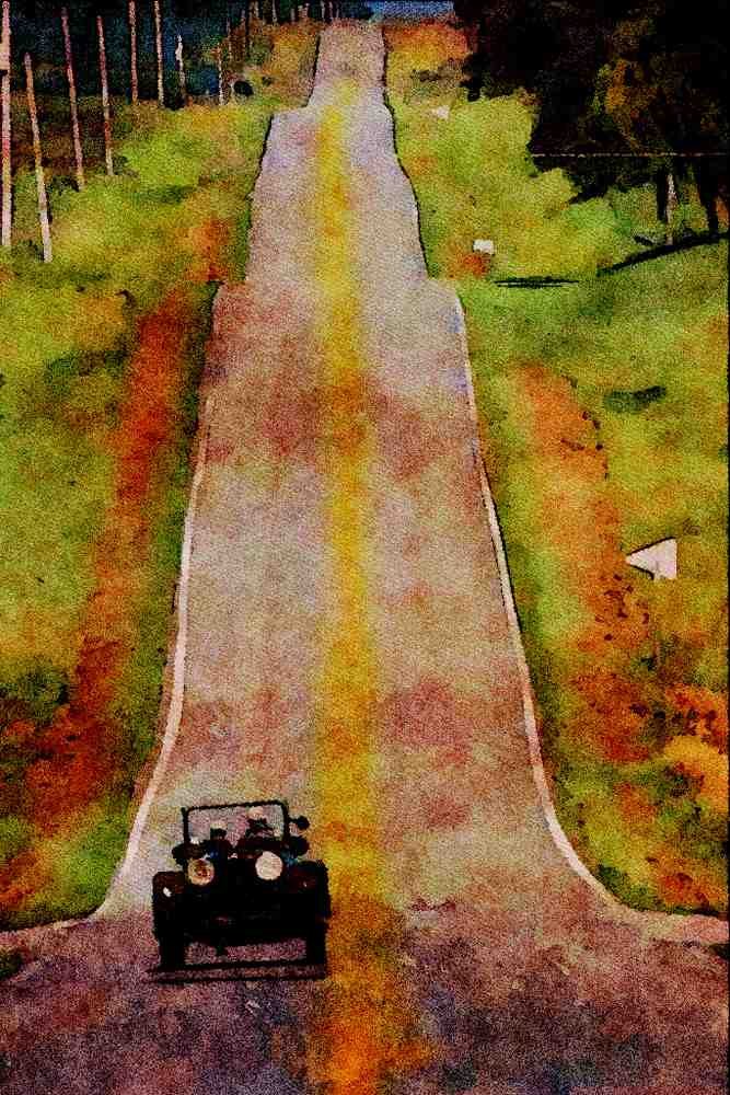 455073 1915 Mercer Runabout On Road A4 Limited Edition Watercolour Print