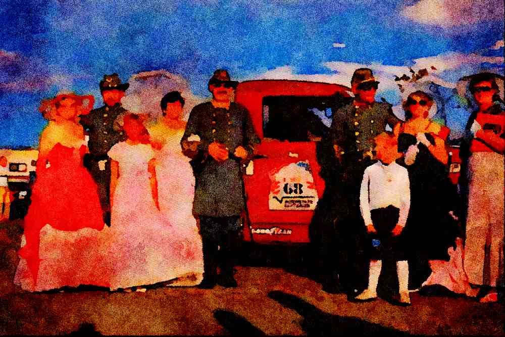 455076 1933 Chevy Pick up With People In Costumes A4 Limited Edition Watercolour Print