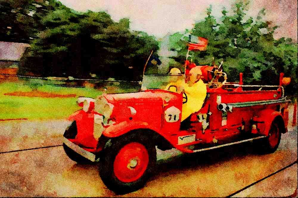 455079 1924 Seagrave Pumper Fire Truck A4 Limited Edition Watercolour Print