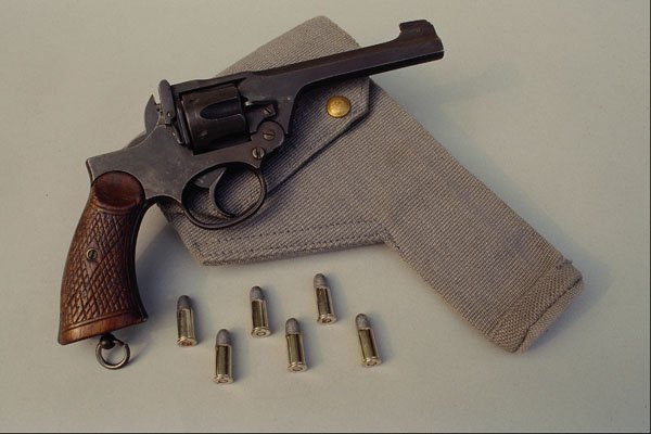 456061 Webley, .38 Cal. Revolver, Gray Canvas Service Holster A4 Photo Print
