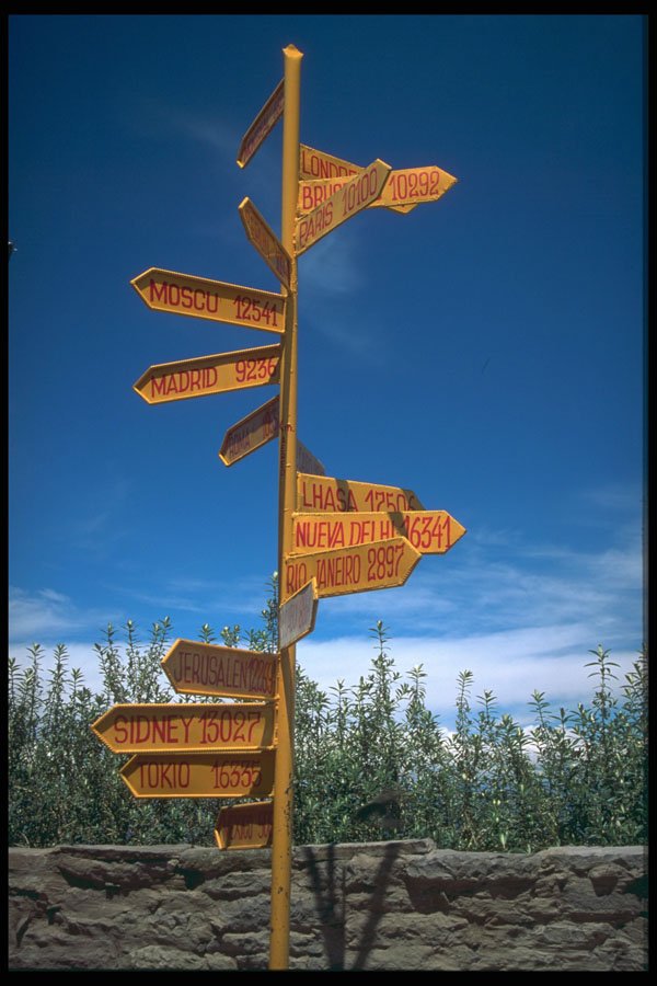459029 Signpost Of World Capitols, Peru A4 Photo Print
