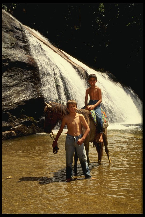 459043 Boys At Waterfall, Brazil A4 Photo Print