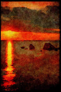 460005 Sunset At Aphrodite's Rock, Cyprus A4 Limited Edition Watercolour Print