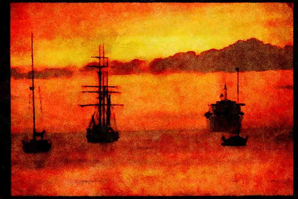 460011 Sunset With Cruise Liners Off Barbados A4 Limited Edition Watercolour Print