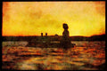 460012 Swimmer On Raft At Sunset On Canadian Lake A4 Limited Edition Watercolour Print