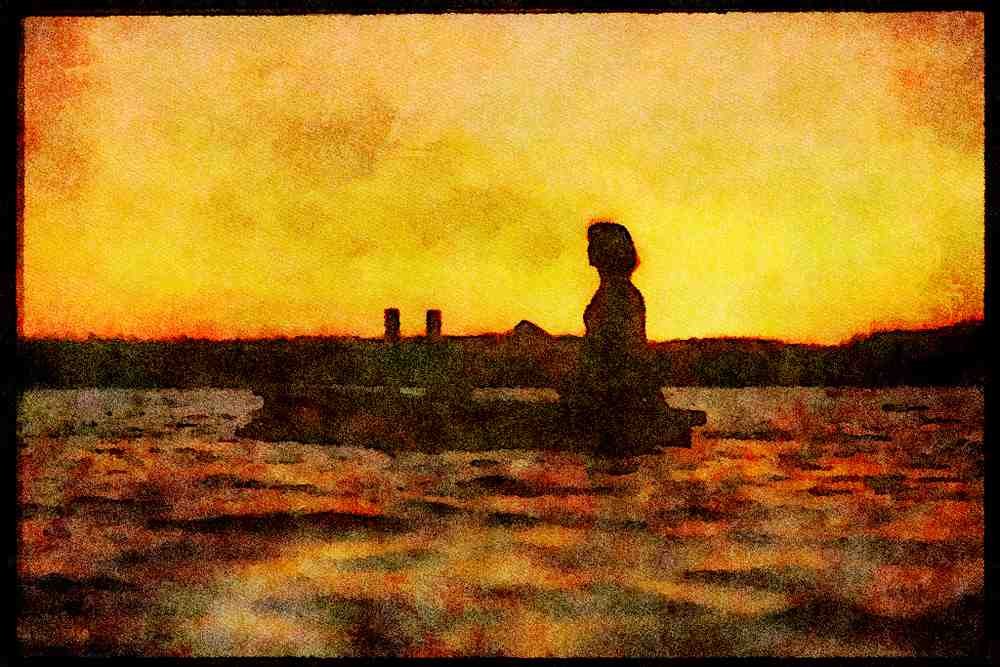 460012 Swimmer On Raft At Sunset On Canadian Lake A4 Limited Edition Watercolour Print