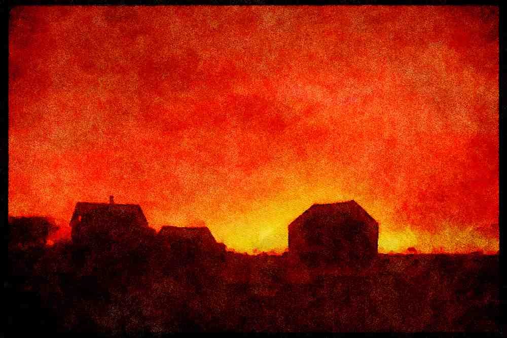460014 Sunset Over Rural Farm, Nova Scotia, Canada A4 Limited Edition Watercolour Print