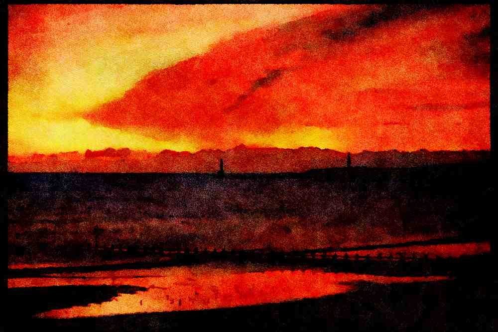 460017 Sunset, Aberdeen Beach A4 Limited Edition Watercolour Print