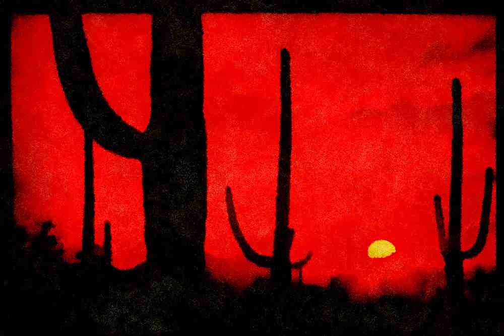 460024 Sunset, Saguaro National Monument, Arizona A4 Limited Edition Watercolour Print