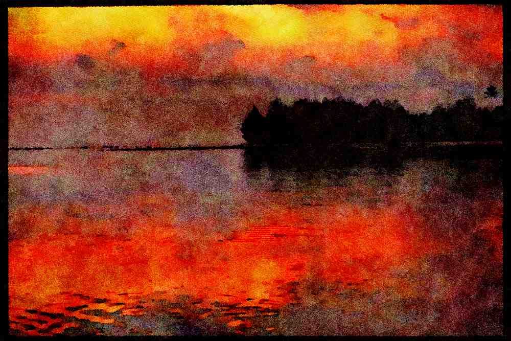 460032 Sunset Over The Pacific Ocean, Raratonga, Cook Islands A4 Limited Edition Watercolour Print