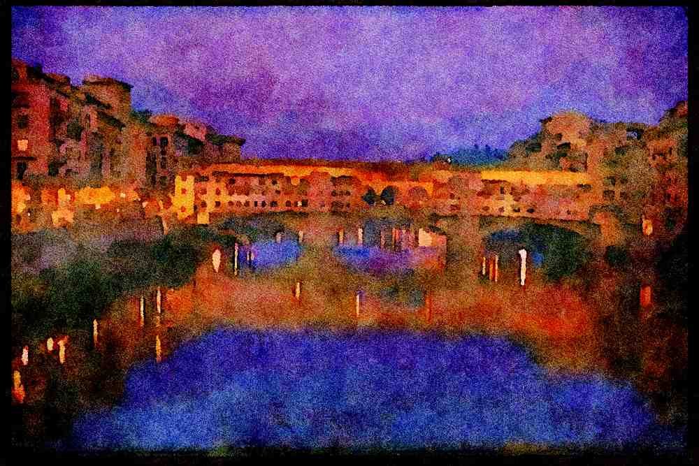 460047 Bridge At Sunset, Florence A4 Limited Edition Watercolour Print