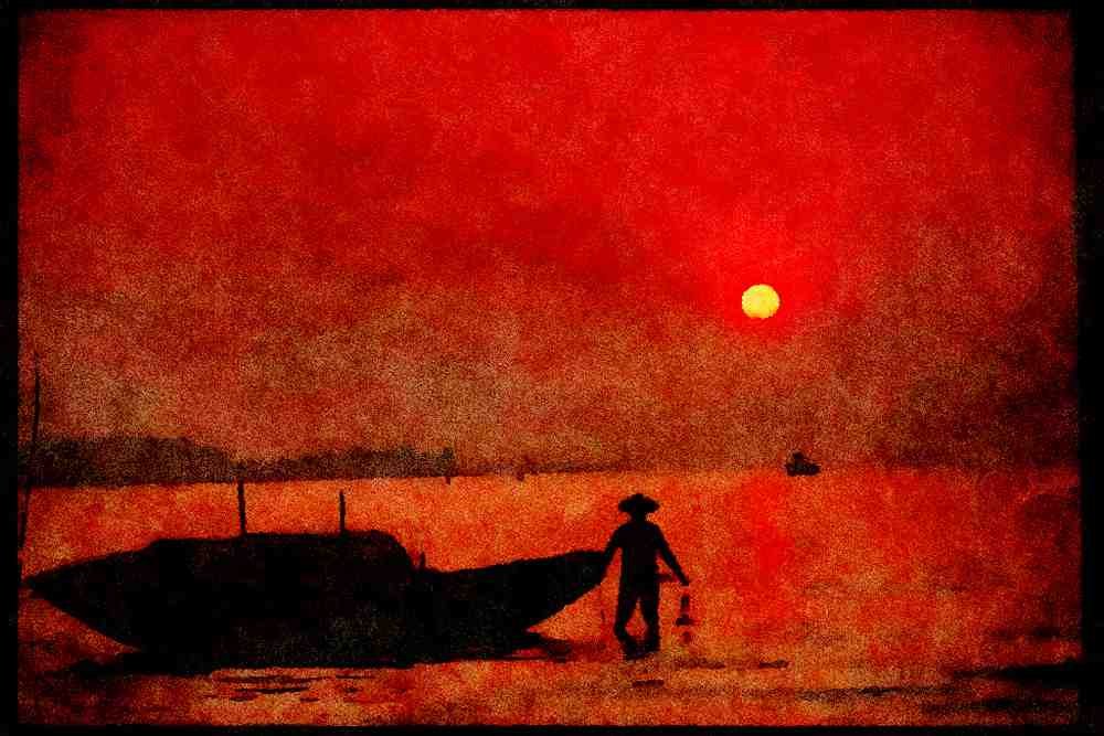 460059 Fishing Village At Sunset A4 Limited Edition Watercolour Print