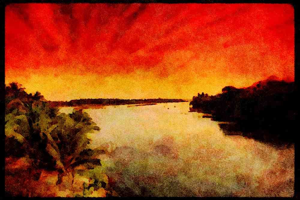 460067 Tropical River At Sunrise, Rio Nexpa, Mexico A4 Limited Edition Watercolour Print