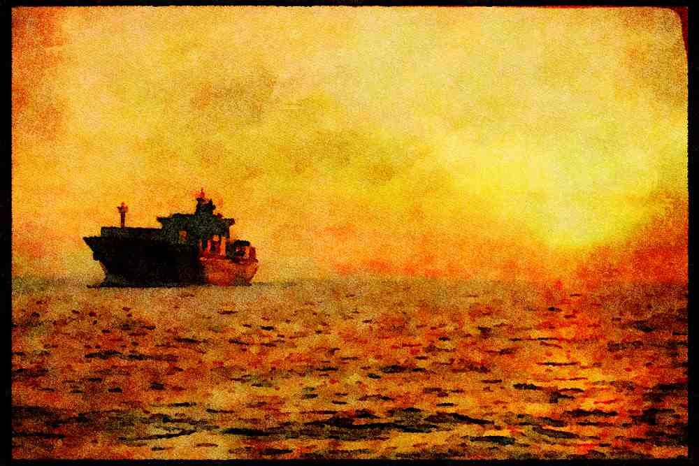 460074 Container Ship At Sunset A4 Limited Edition Watercolour Print