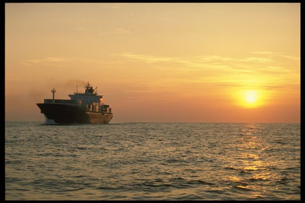 460074 Container Ship At Sunset A4 Photo Print