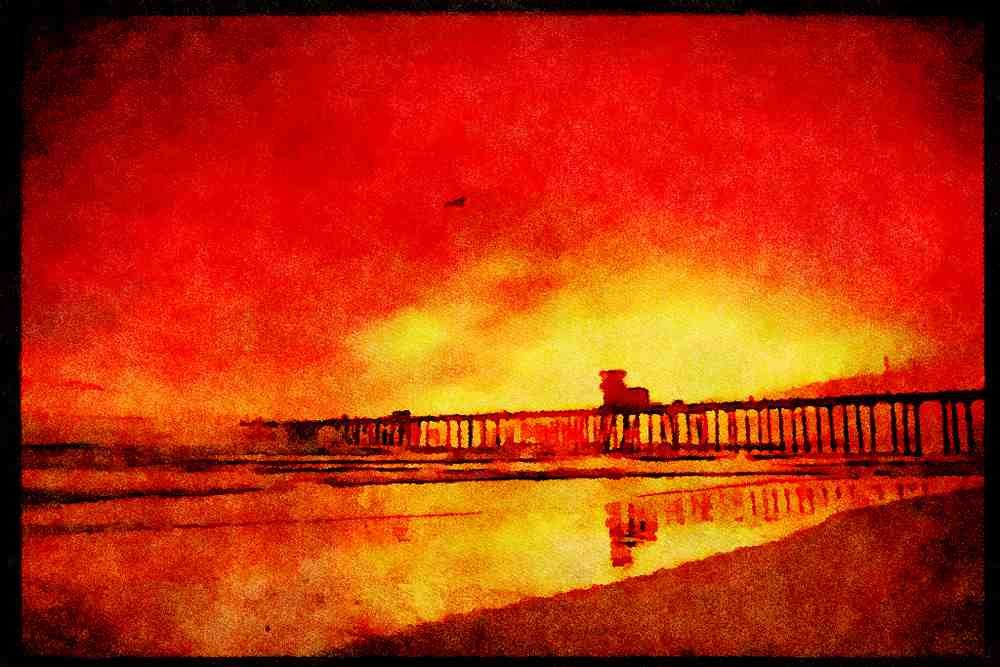 460093 Blood Sunset, Southern California Coast A4 Limited Edition Watercolour Print