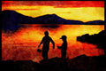 460098 Kids By A Lake, The Arctic Circle, Sweden A4 Limited Edition Watercolour Print