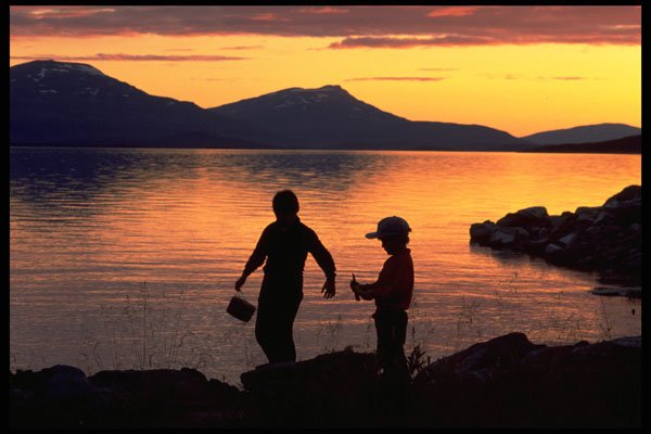 460098 Kids By A Lake, The Arctic Circle, Sweden A4 Photo Print
