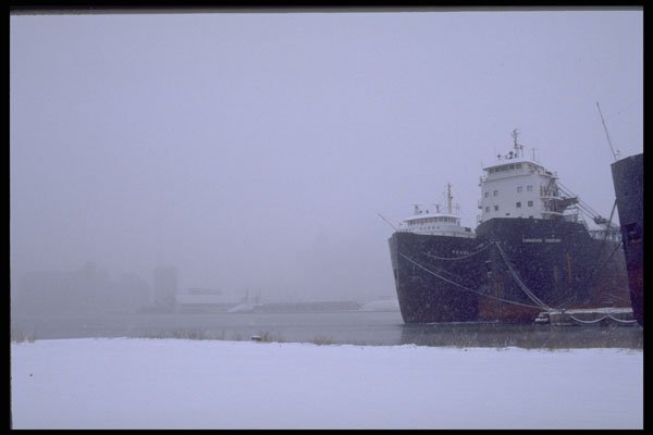 462099 Ships In Harbor In Snowstorm A4 Photo Print