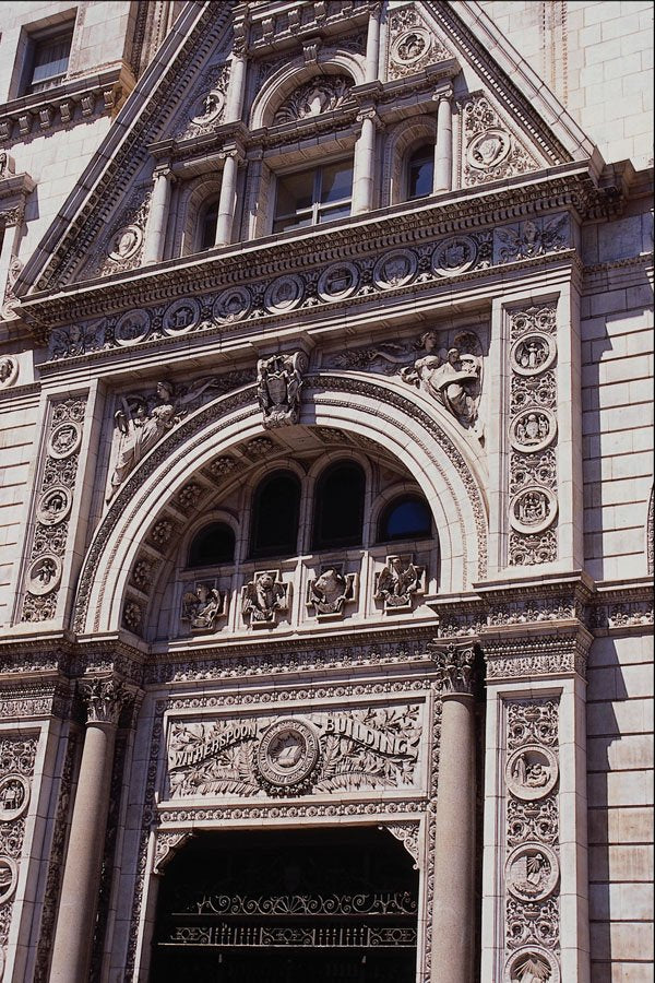 463051 Ornately Carved Doorway, Witherspoon Building A4 Photo Print