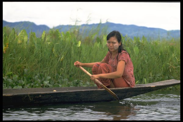 464046 Inle Lake, Woman On A Boat, Burma A4 Photo Print