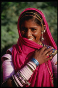 464052 Bisnoi Woman In Red Veil A4 Photo Print