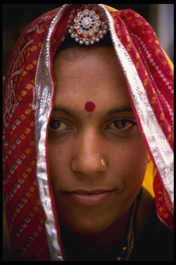 464063 Lady In Red, Rajasthan, India A4 Photo Print