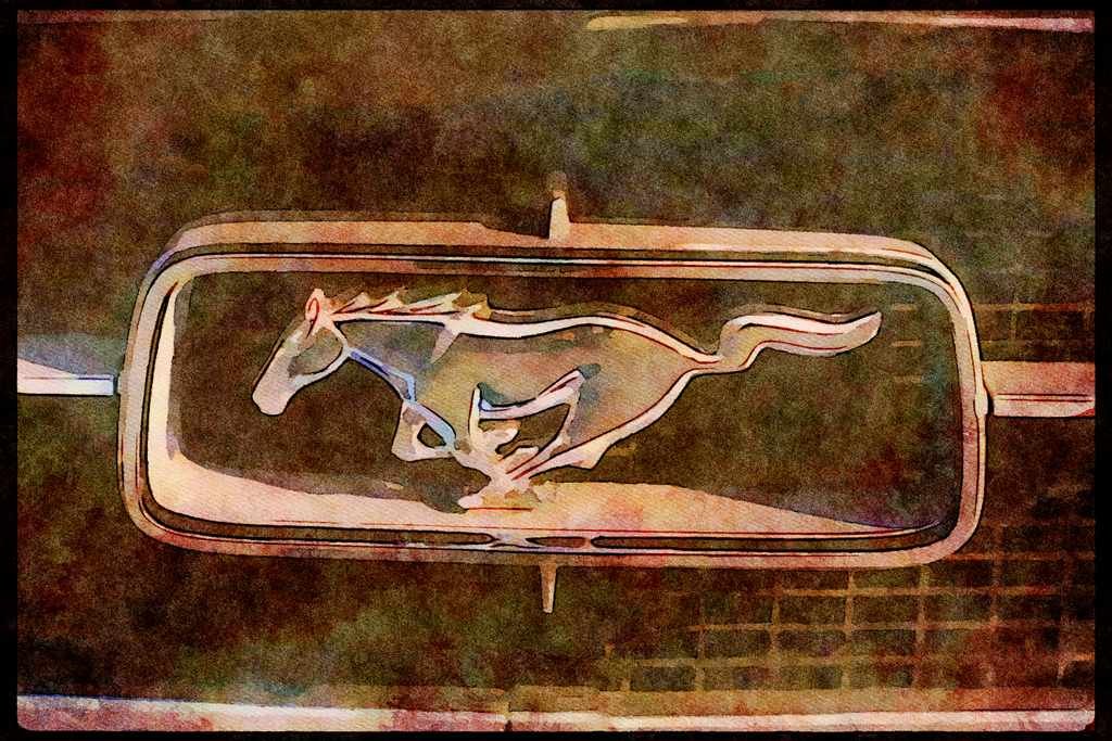 465059 Silver Mustang Emblem A4 Limited Edition Watercolour Print