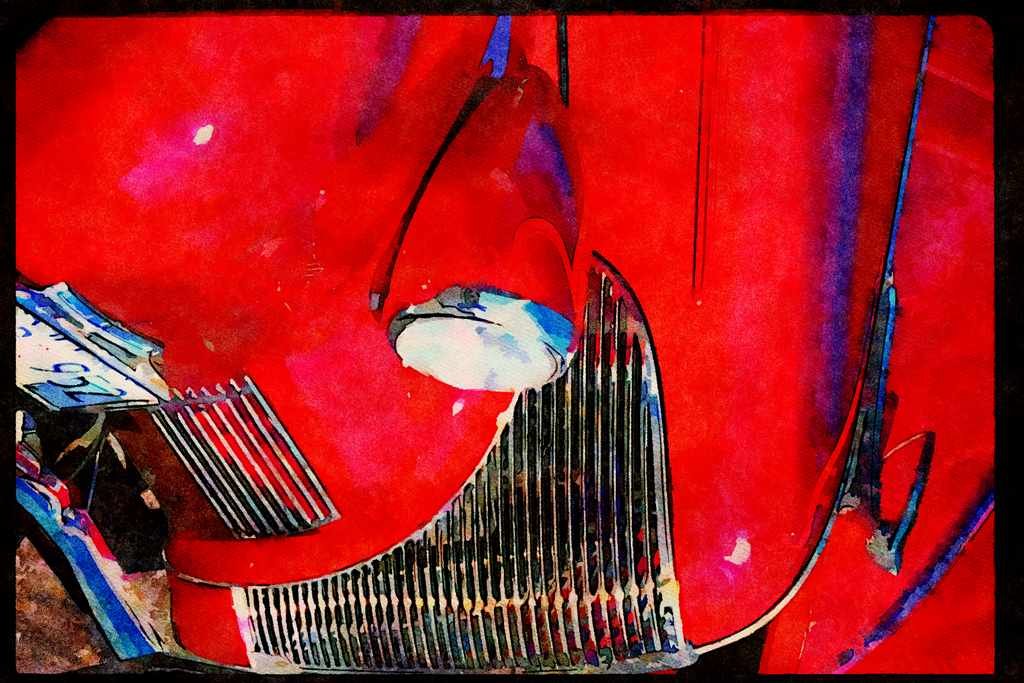 465094 Front End Of Antique Car A4 Limited Edition Watercolour Print