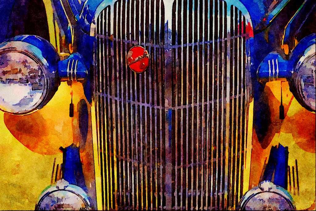 465098 Front End Of Antique Car A4 Limited Edition Watercolour Print
