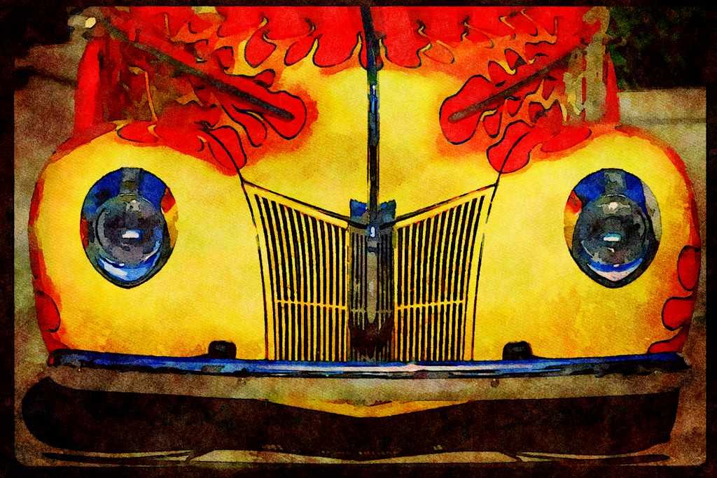 465099 Front End Antique Car A4 Limited Edition Watercolour Print