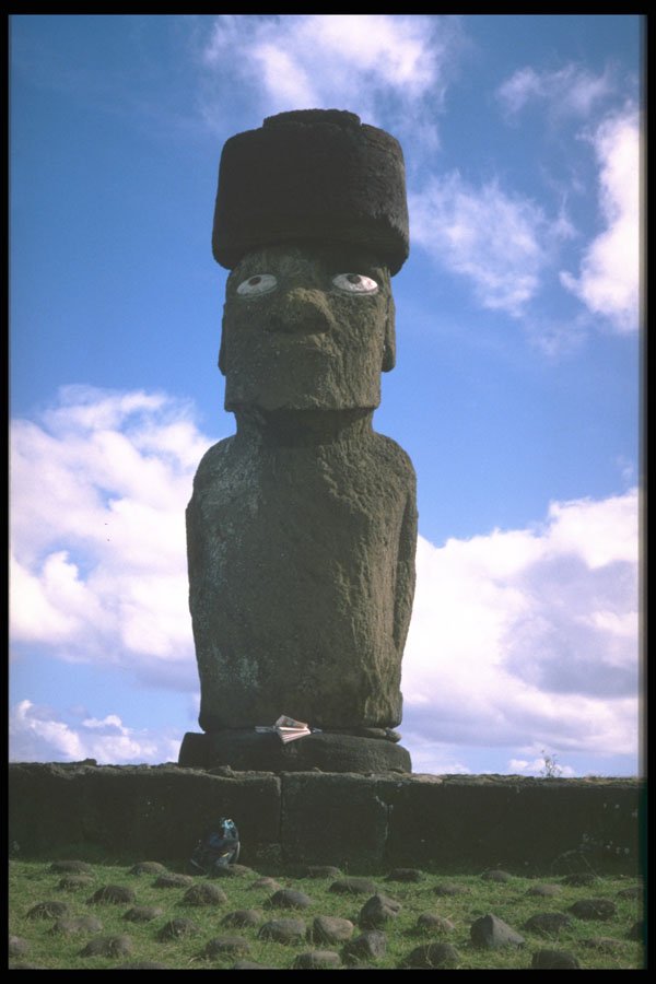 466080 Moai Figure With Pukoa And Eyes, Easter Island A4 Photo Print