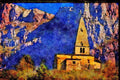467014 Old Church Near Brig, Switzerland A4 Limited Edition Watercolour Print