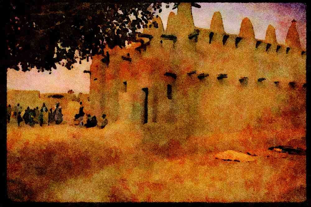 467021 Mosque, Mopti Village, Mali A4 Limited Edition Watercolour Print