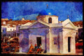 467032 Church And Harbor, Mykonos, Greece A4 Limited Edition Watercolour Print