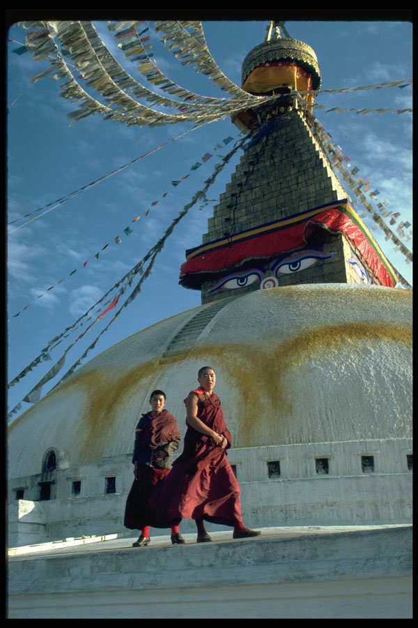 467035 Boudhanath With Monks, Nepal A4 Photo Print
