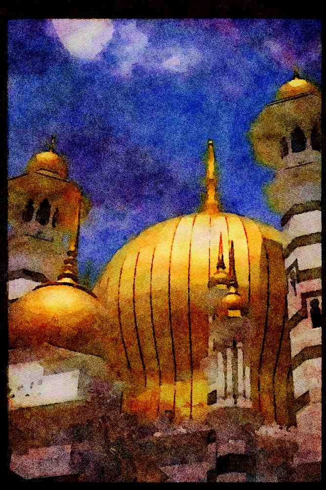 467037 Ubadiah Mosque, Duala Kangsar, Malaysia A4 Limited Edition Watercolour Print