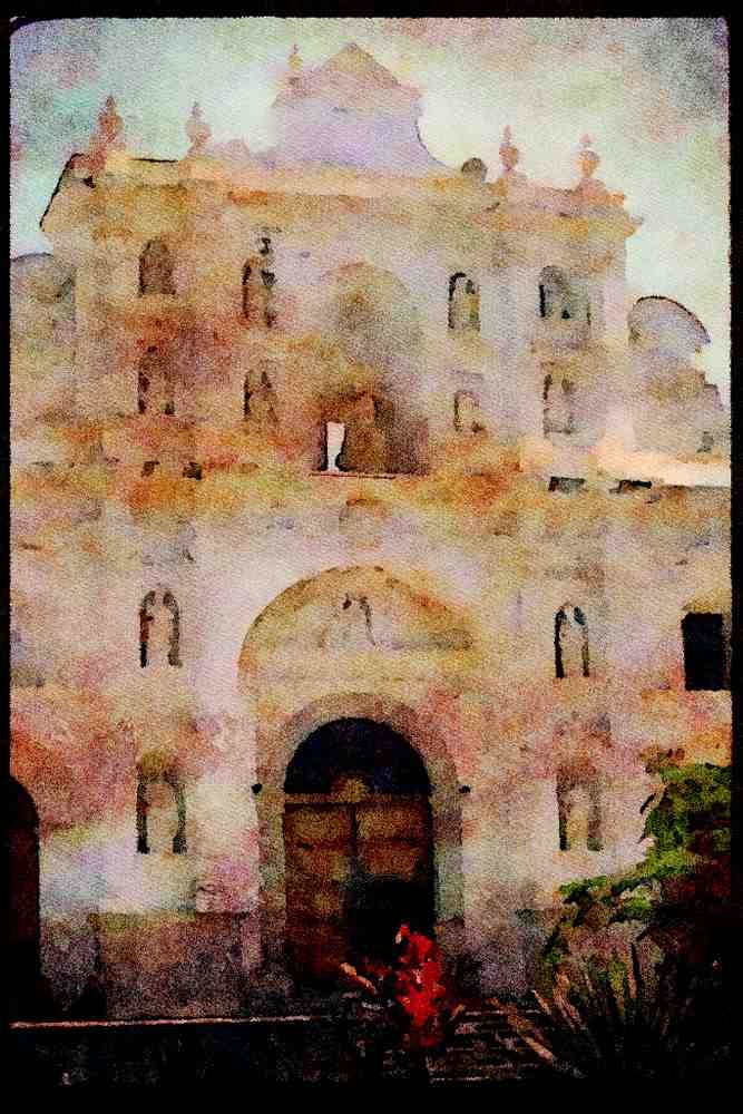 467043 Spanish style Church, Copan, Honduras A4 Limited Edition Watercolour Print