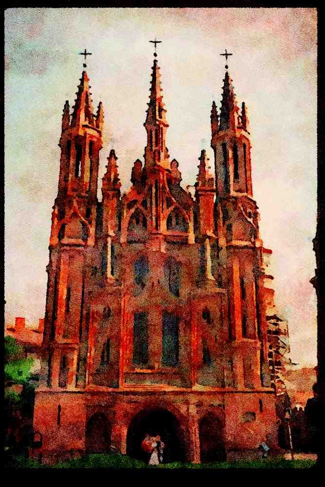 467044 Gothic style Church, Vilnius, Lithuania A4 Limited Edition Watercolour Print