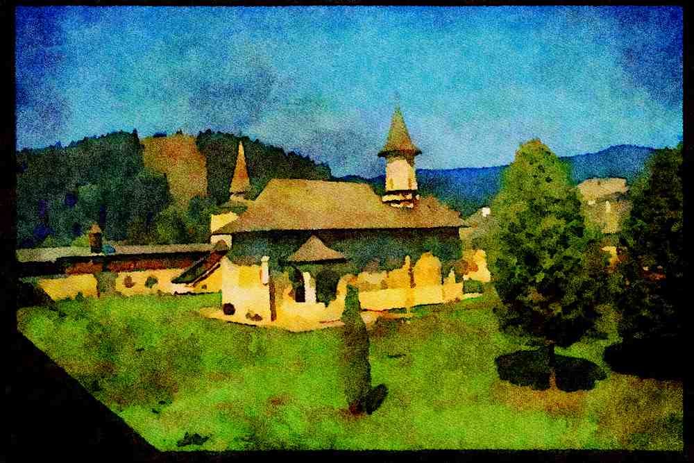 467067 Sucevita Monastery, Moldavia, Romania A4 Limited Edition Watercolour Print