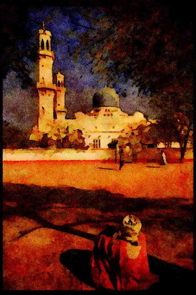 467087 Mosque And A Seated Man, Niamey, Niger A4 Limited Edition Watercolour Print