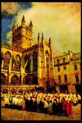 467091 Choristers Outside Bath Abbey, Avon, England A4 Limited Edition Watercolour Print