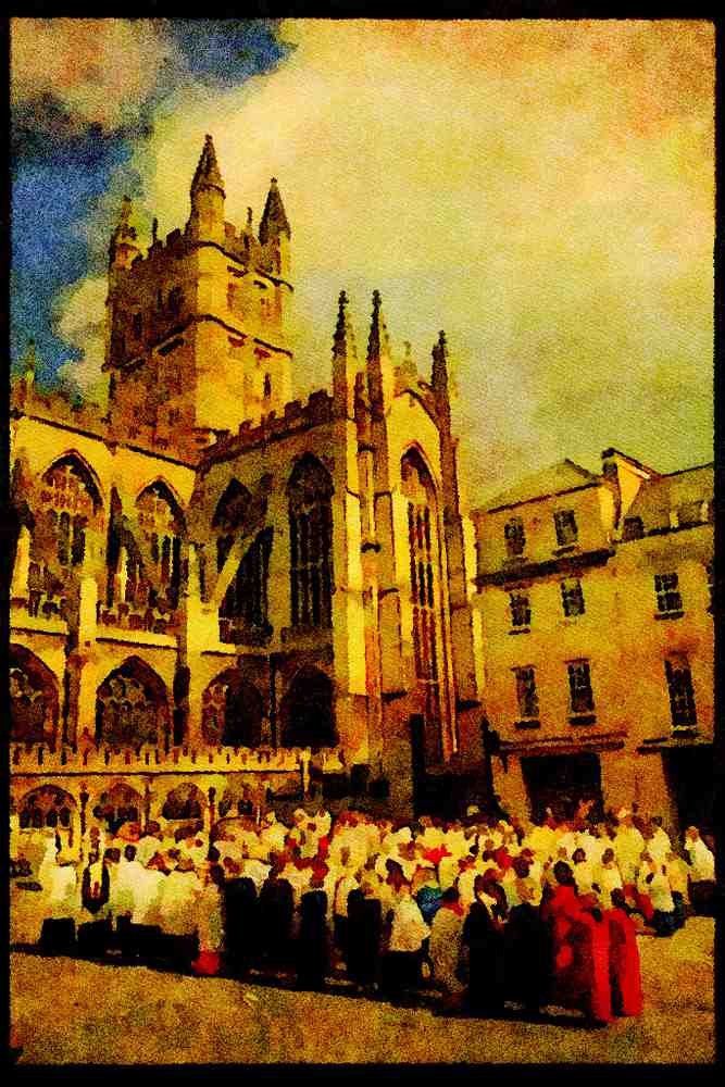 467091 Choristers Outside Bath Abbey, Avon, England A4 Limited Edition Watercolour Print